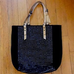 Kelsi Dagger Brooklyn Leather Tote Bag Studded Purse Satchel Silver Metal Rare